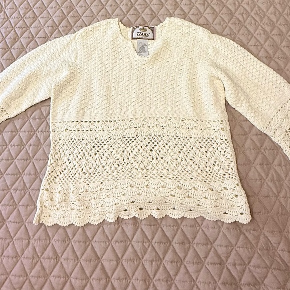 Tiara Sweaters - Tiara Ivory Crochet Lace Pullover